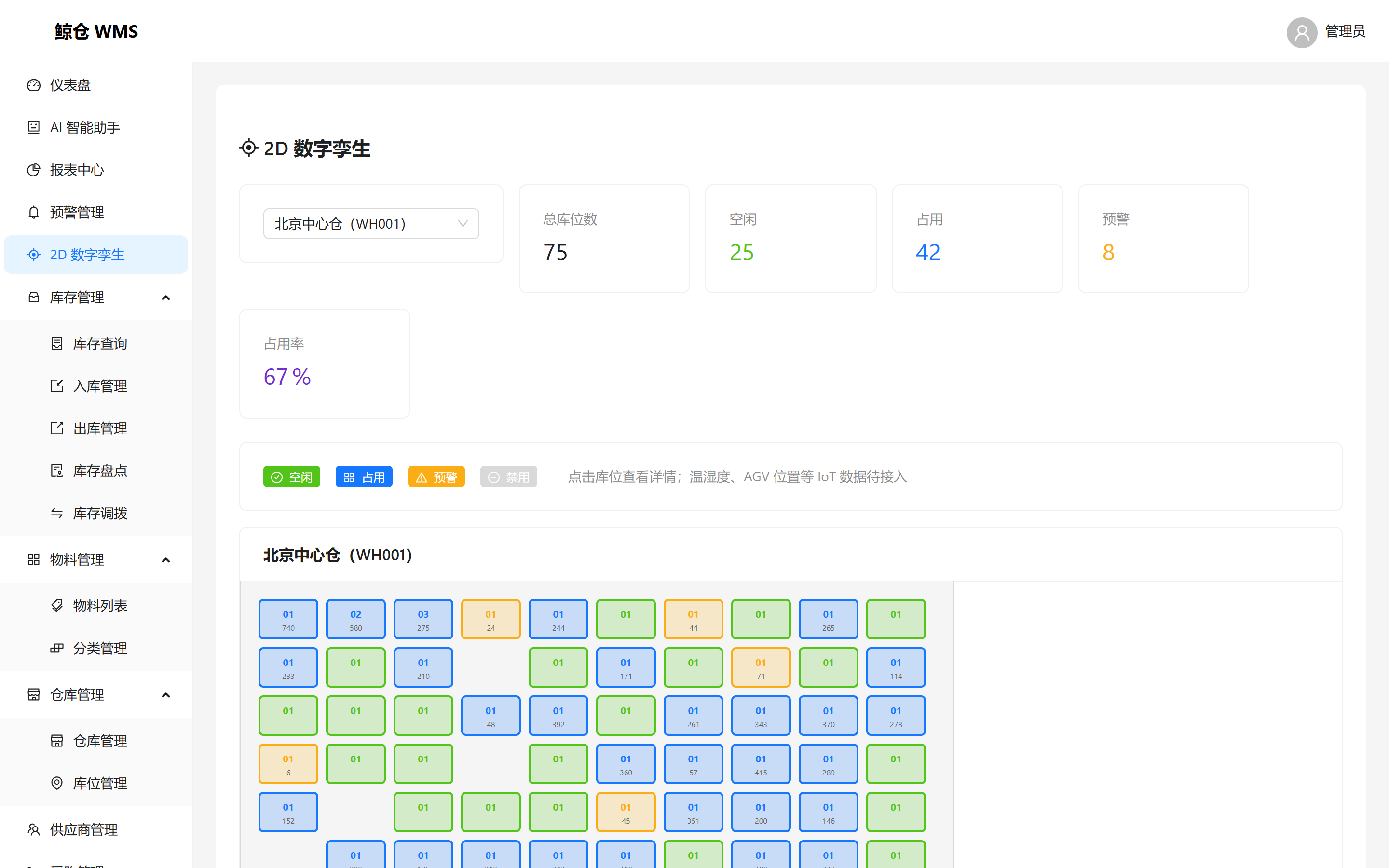鲸仓 WMS 2D 数字孪生界面